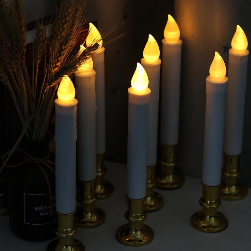 DRomance 9" Flameless Window Taper Candles Battery Operated with 8-Key Remote and Timer, 4 Pack White Christmas Holdiay Window Candles with Gold Holders, Suction Cups and AA Batteries Included - Image 5